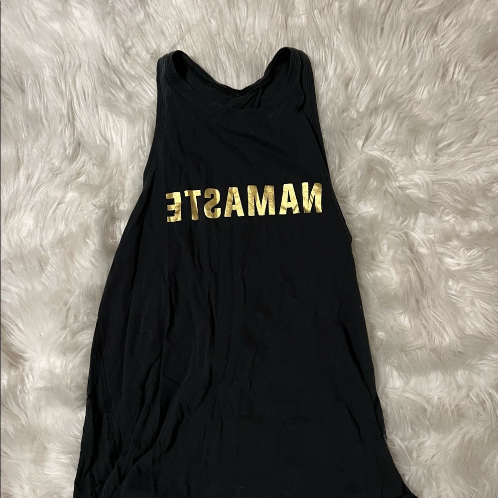 lululemon athletica Black Tank Top with Gold 'NAMASTE' Print